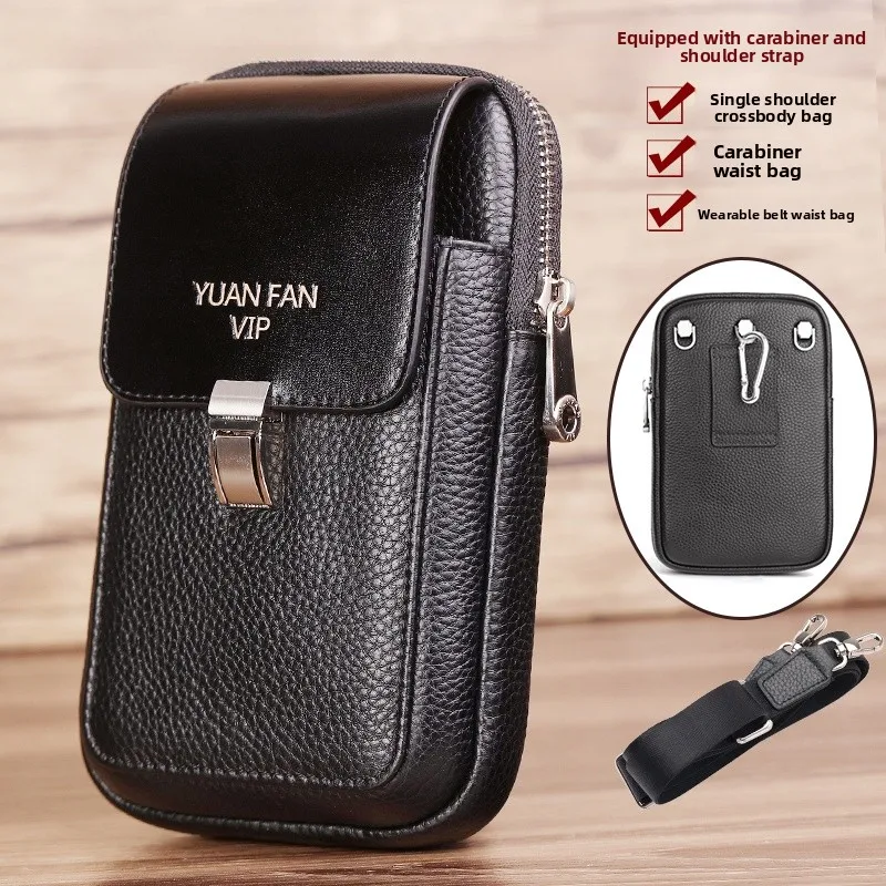 Men's Leather Phone Bag Belt Waist Bag Lightweight Summer Outdoor Wear Resistant Construction Site Work Small Crossbody Bag