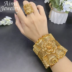 Flower Hollow 18K Gold Plated Jewelry Set for Women Luxury Bracelet Ring Sets African Bridal Wedding Party Accessories Gifts