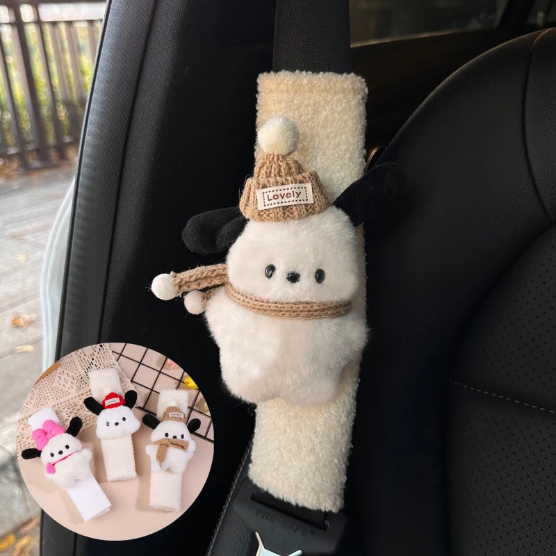 Kawaii Pochacco Car Seat Belt Cover Anime Puppy Plush Auto Seat Belt Shoulder Protector Pad Car Interior Accessories