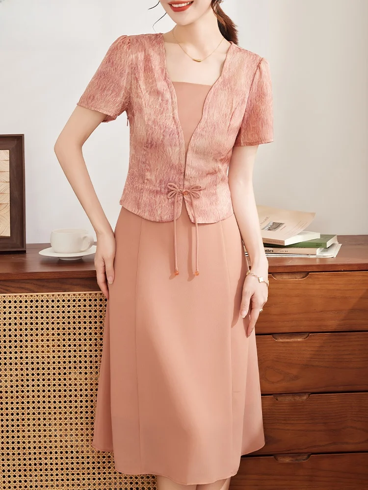 

Новая китайская летняя юбка-миди для мам, модная, с широким поясом, для женщин среднего возраста, из полиэстеровой смеси, короткая, размер S.