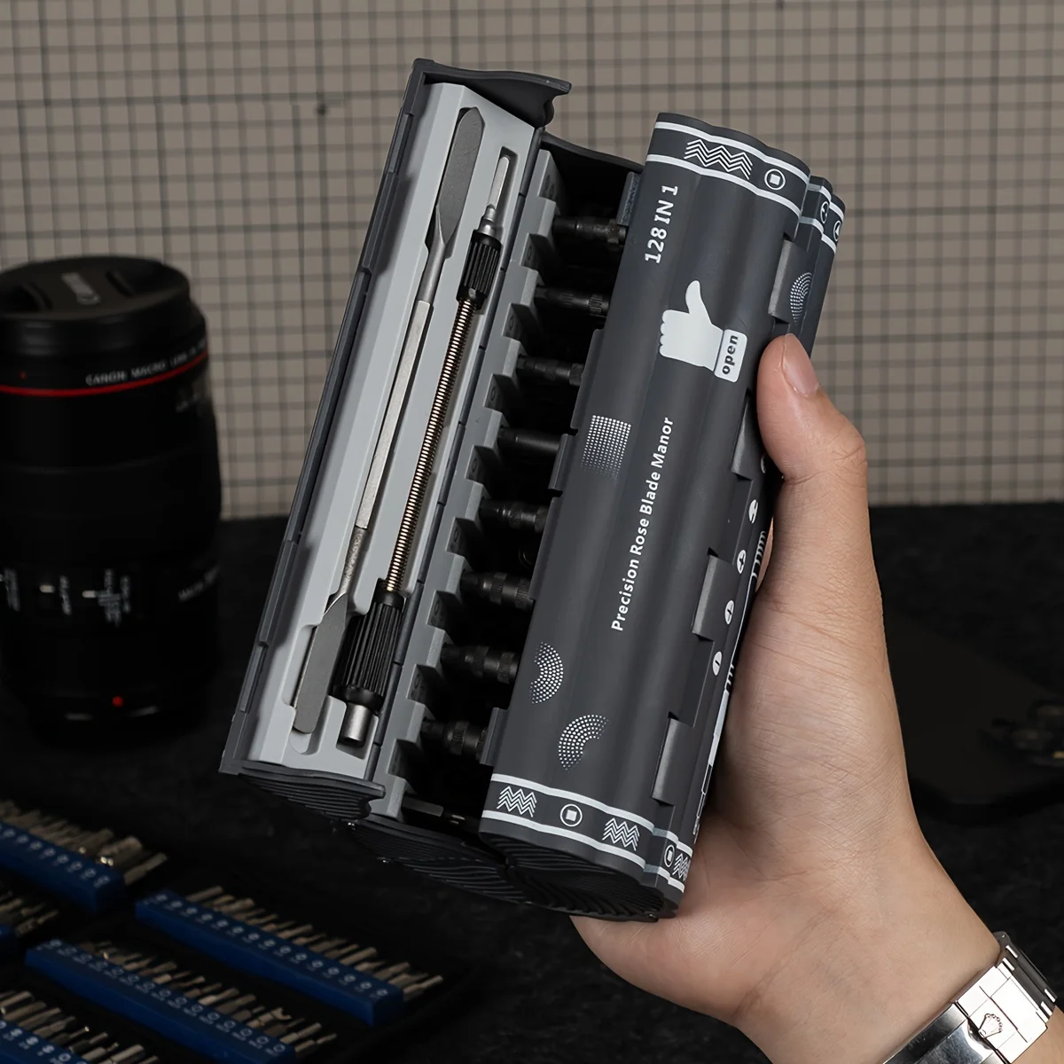 Precisão Chave de Fenda Conjunto com Bocados Magnéticos Eixo Flexível Tecnologia Durável e Jogo Ferramentas de Reparo Profissional Presente Final 128 em 1