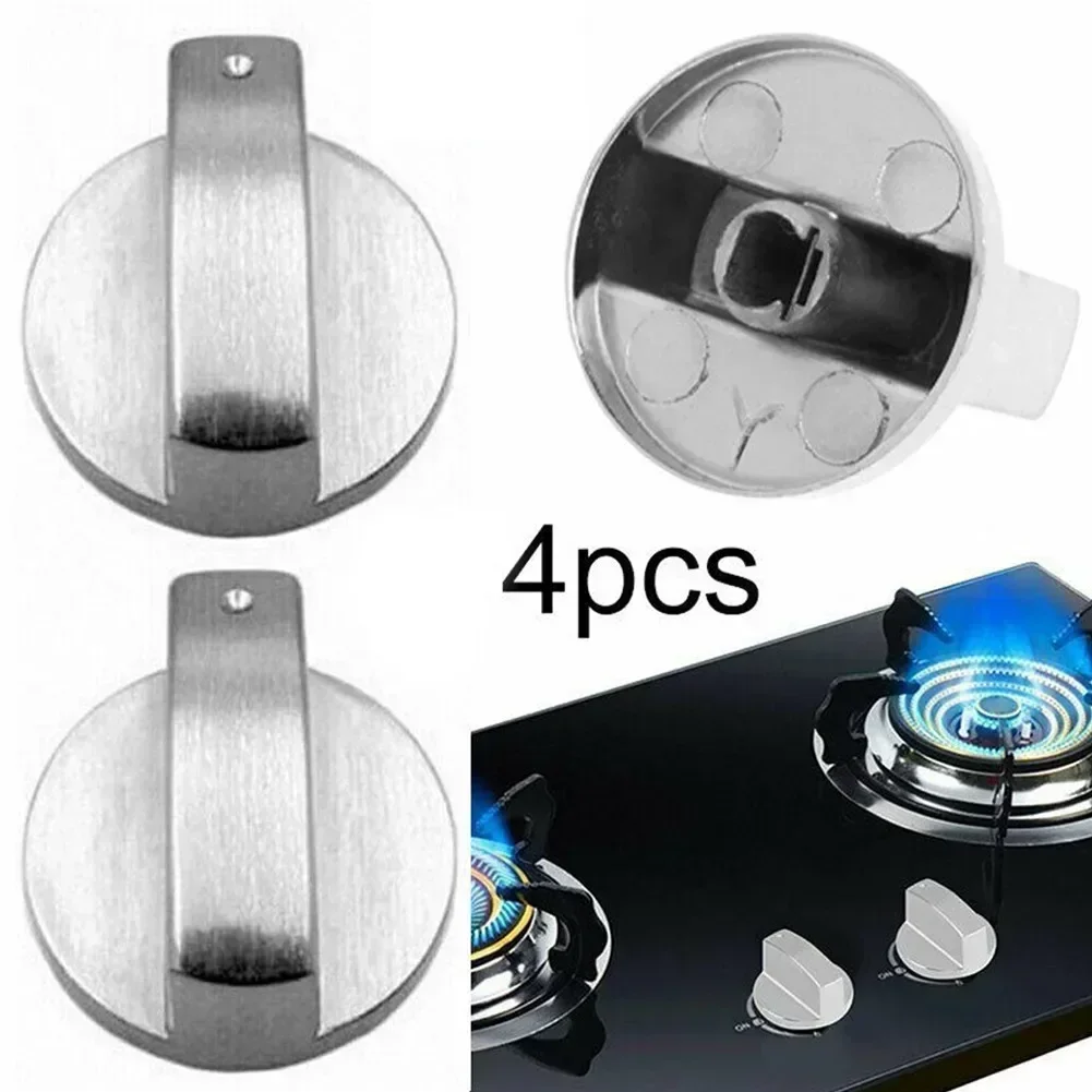 4 Pcs 8mm Universal Gas Stove Knobs Cooker Oven Hob Control Knobs Switch Silver Cookware Rotary Control Locks Kitchen Tools