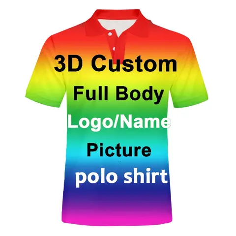 Men's 3d Print Logo Personalized Photo Customized Club Birthday Party Polo Shirt Short Sleeve Slim Team Polo Training Custom top