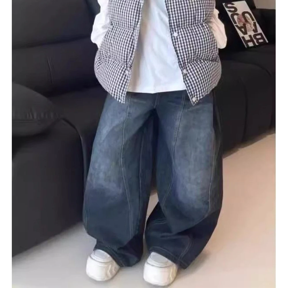 Casual Women's Y2k Oversized Jeans Blue Washed High Street Vintage Versatile Cargo Pants High Waist Wide Leg Denim Trousers