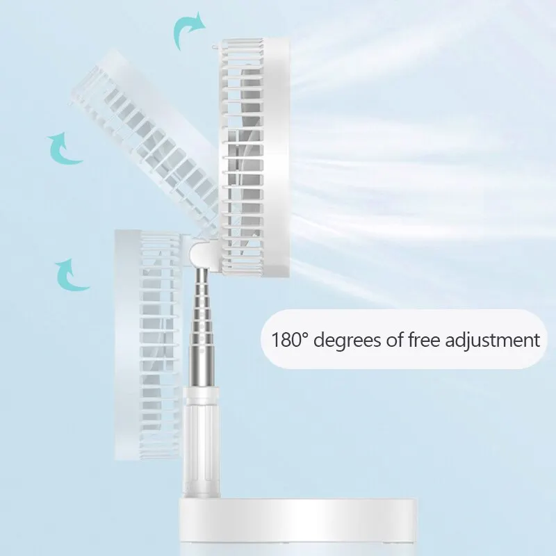 Kipas portabel 7200mah, kipas lipat Mini teleskopik lantai kebisingan rendah, pendingin musim panas untuk rumah tangga kamar tidur