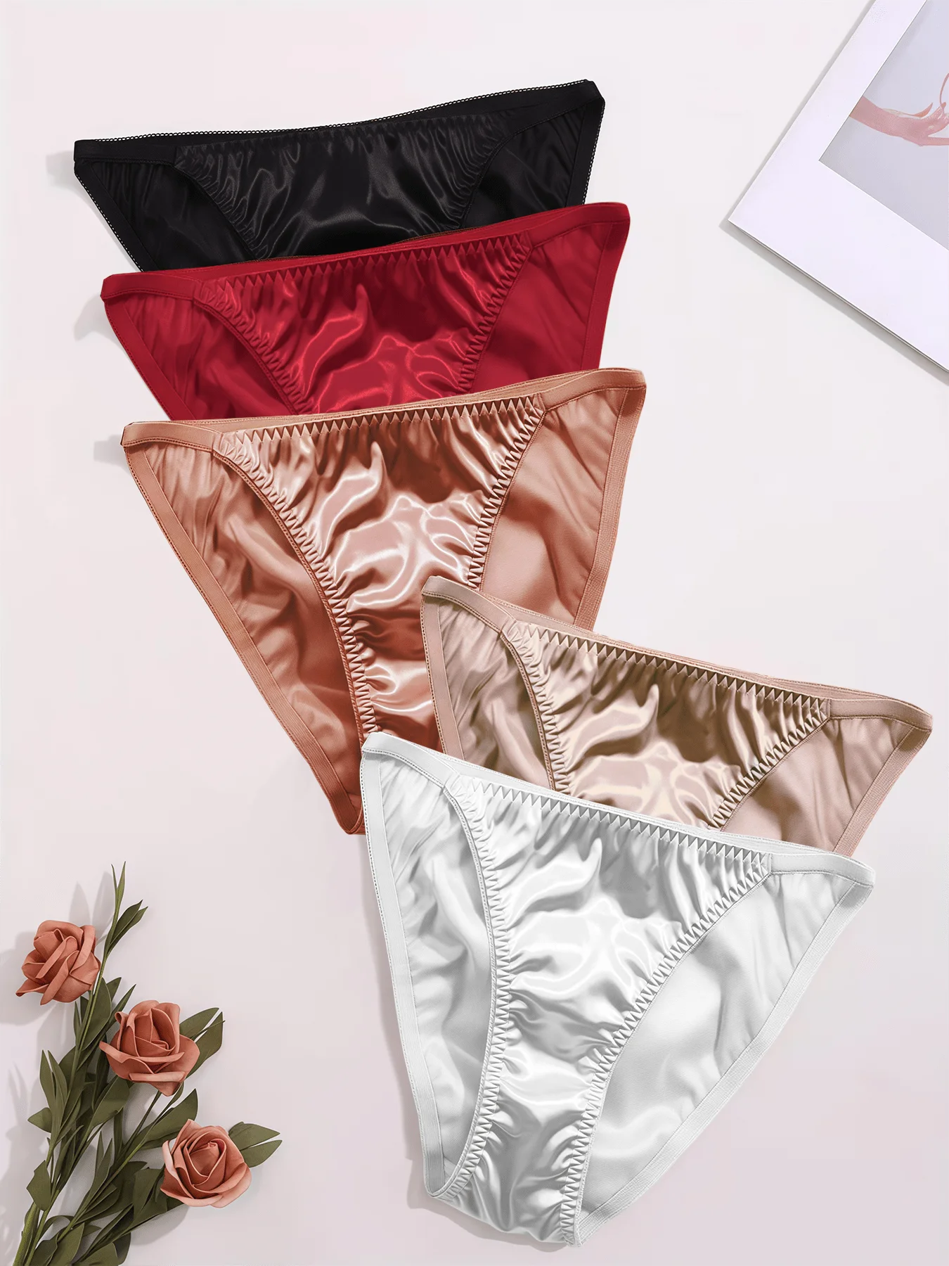

5PCS Womens Satin Briefs Shiny Stretchy Bikini Underwear