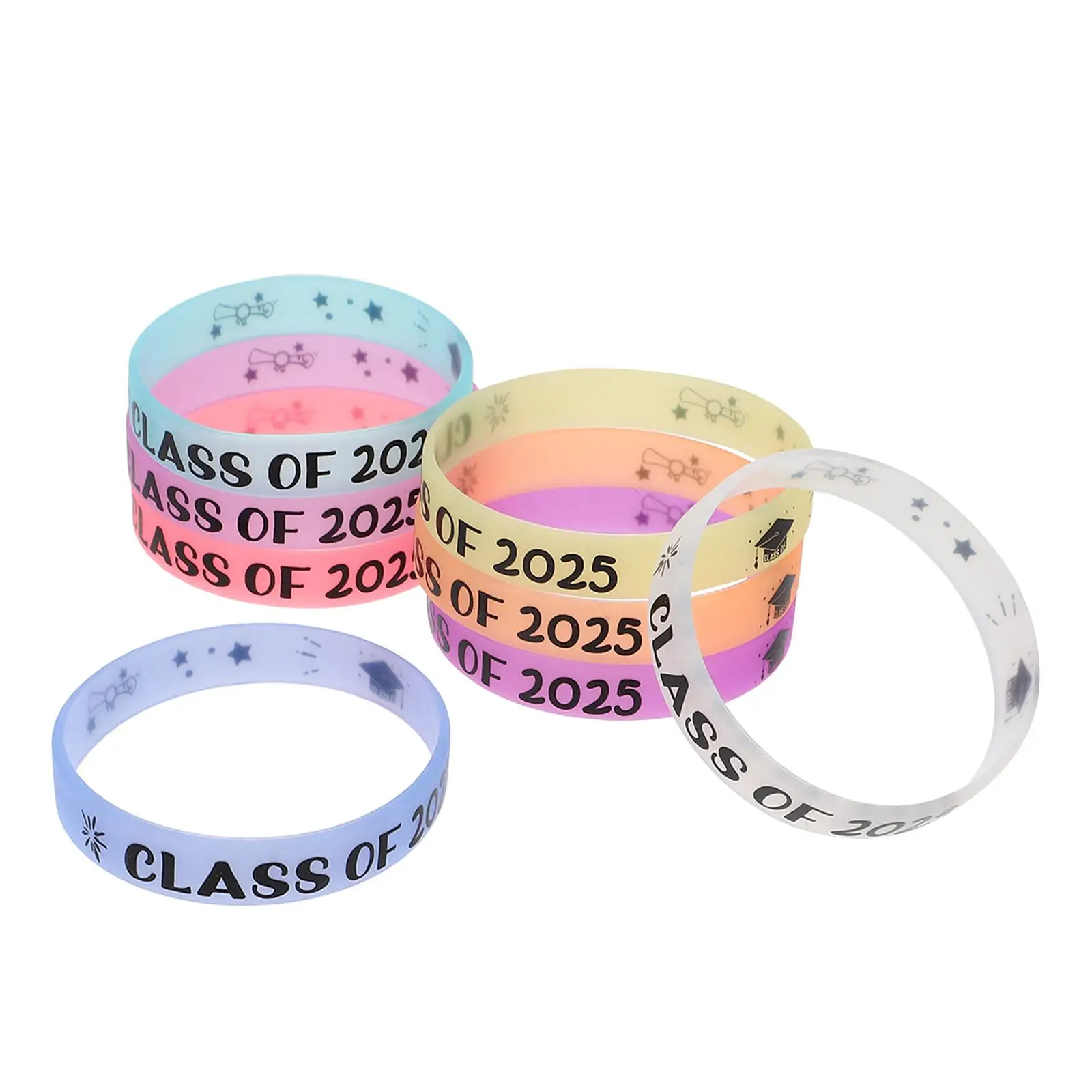 8 Pcs Graduation Commemoration Silicone Wristbands Class of 2025 Student Bracelets Party Supplies Celebrations