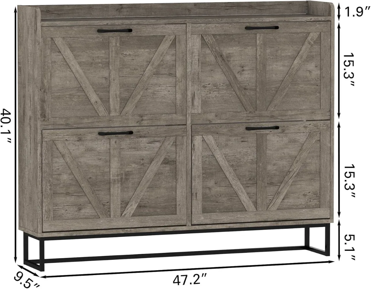 Shoe Cabinet Storage for Entryway, Farmhouse Shoe Storage Cabinet with 4 Flip Drawers & Metal Legs