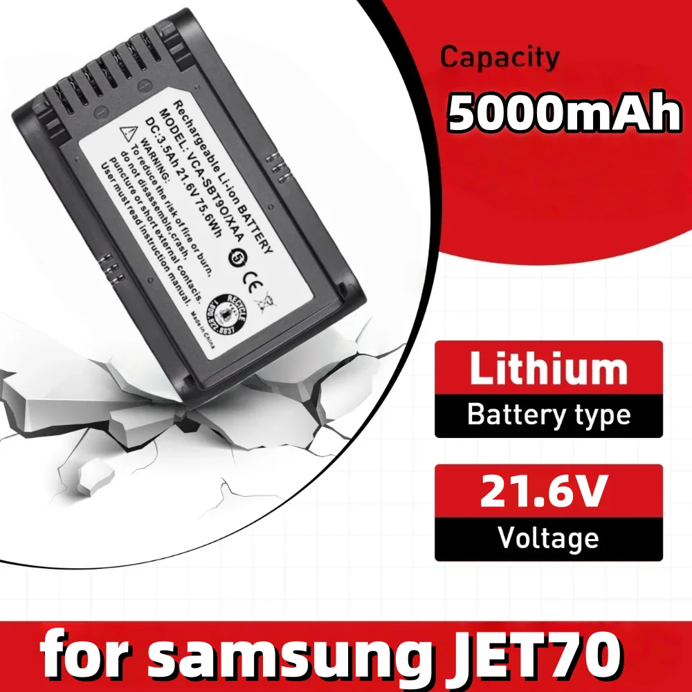 

21.6V 5000mAh VCA-SBTA60 Vacuum Cleaner Battery For Samsung Jet 60 turbo,Jet 75E Complete,VS15A6031R4 VS15A6031R5