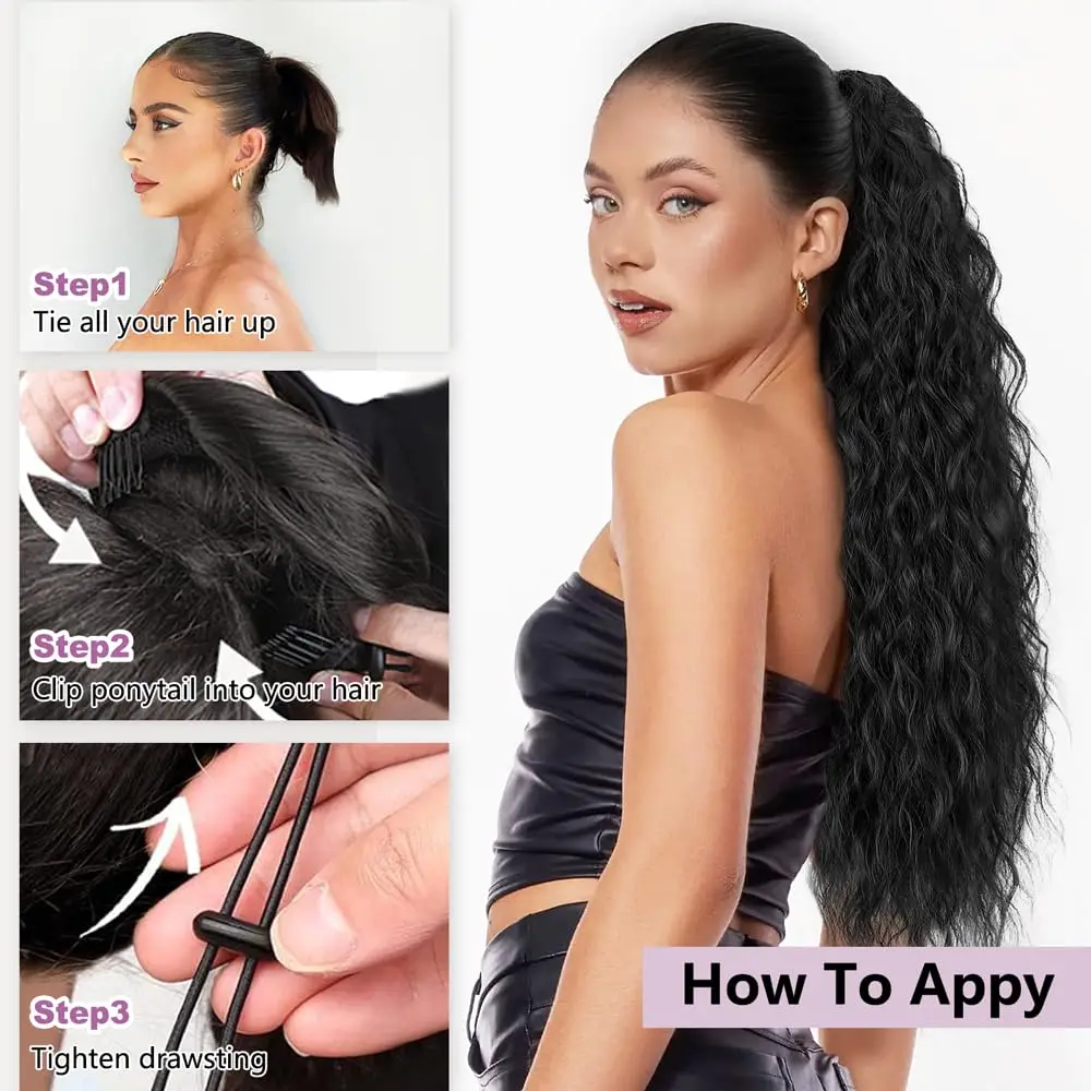 ผมหางม้า EXTENSION Claw 30 "CURLY PONY TAIL คลิปในส่วนขยายของผมปุยธรรมชาติ Hairpiece สังเคราะห์สําหรับผู้หญิงสีดํา