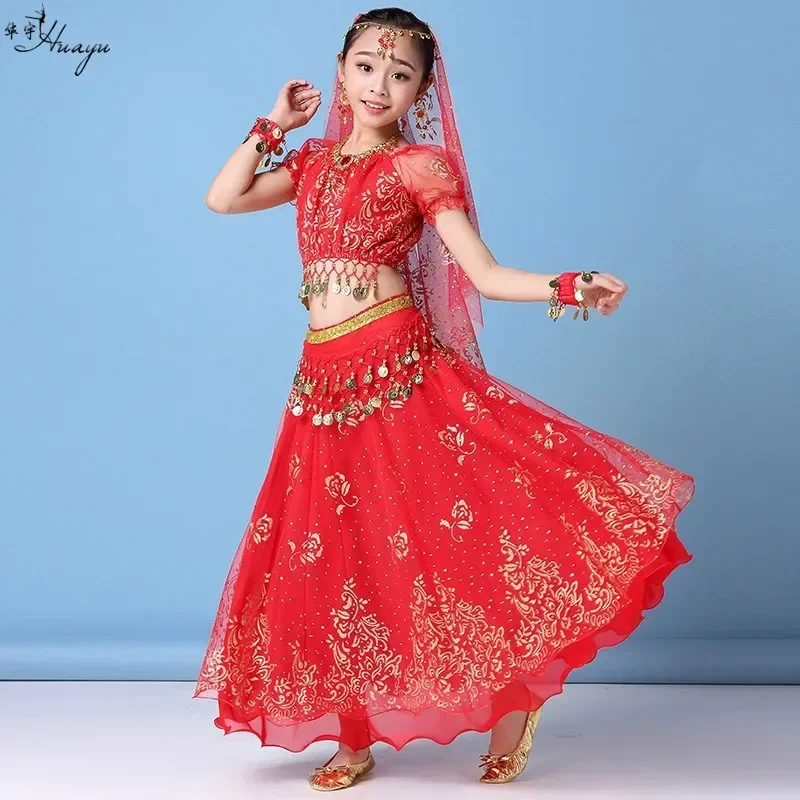 Set di danza del ventre da principessa per bambini India danza indiana orientale Sari ragazza costume da spettacolo del ventre Bollywood vestito da palcoscenico per bambini