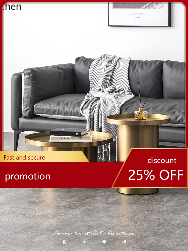 

YFY Light Luxury Modern Minimalist Living Room Coffee Table Combination Stainless Steel Metal Circle