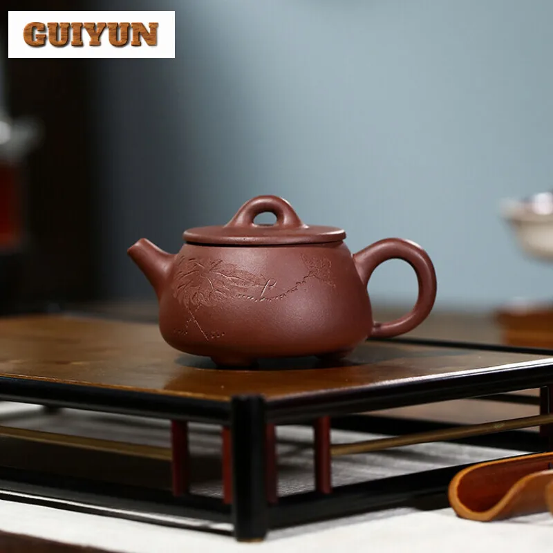 120ml Yixing Purple Clay Teapots Famous Handmade Wide Mouth Stone Ladle Pot Raw Ore Mud Beauty Kettle Chinese Zisha Tea Set Gift