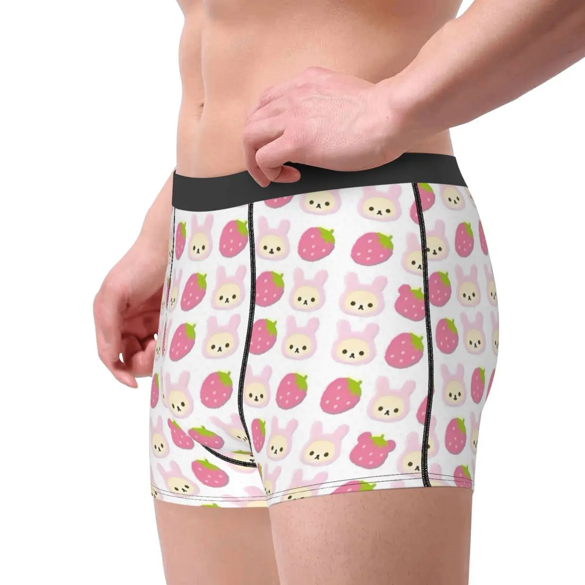 Rilakkuma Men Underwear Strawberry Cartoon Boxer Shorts Panties Fashion Soft Underpants for Homme Plus Size