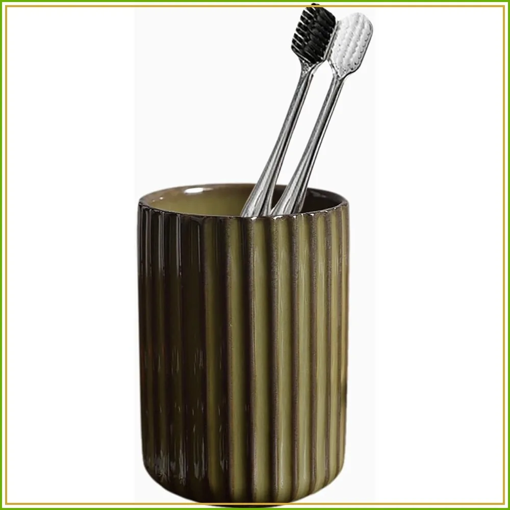 Ceramic Toothbrush Holder & Cup Set for Bathroom Countertop, Toothpaste Organizer, Kiln Transformation