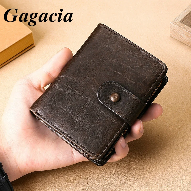 

GAGACIA Men's Wallet New Men Small RFID Blocking Pocket Crazy Horse Genuine Leather Wallet With Flip ID Coin Purse Male Mini Bag