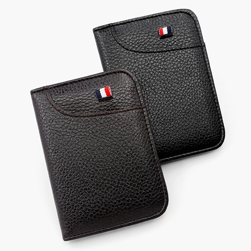 Vintage Minimalist PU Leather Wallet For Men Solid Color Small Purse Credit Card Holders Money Change Pouch