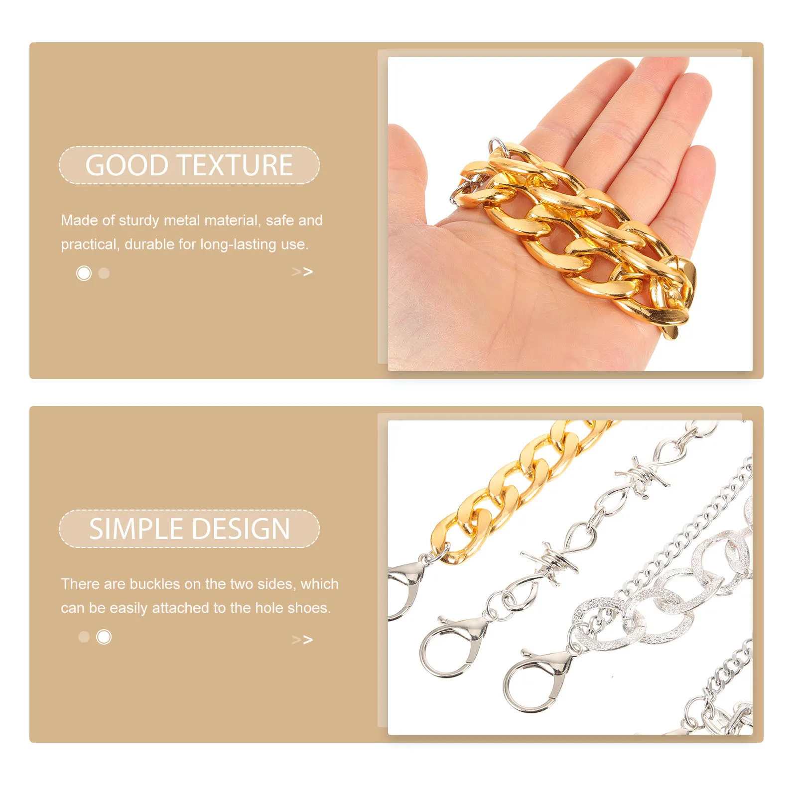 

4Pcs Metal Shoe Charms Chain Set Cool Buckle Fit Sandals Stylish Footwear Accessories for Men Women Unique Fashion Chain