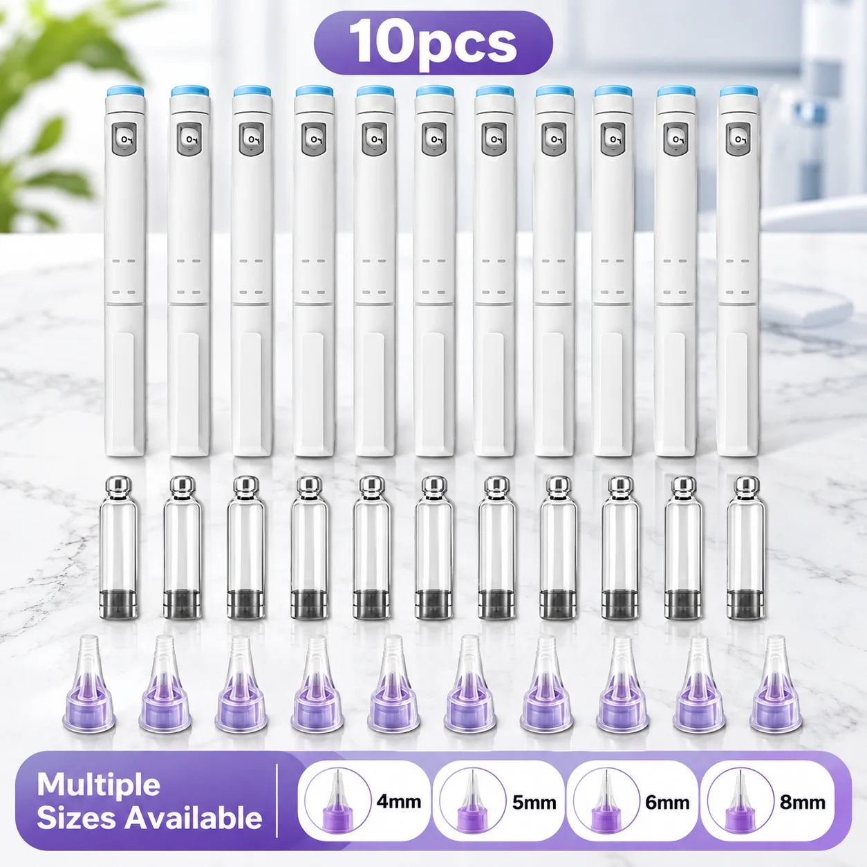 10Pcs Disposable Injection Pen Kit 60IU Adjustable Dose, 3ml Cartridge, 32G 4mm Pen Tip, Portable Injector for Insulin Peptide