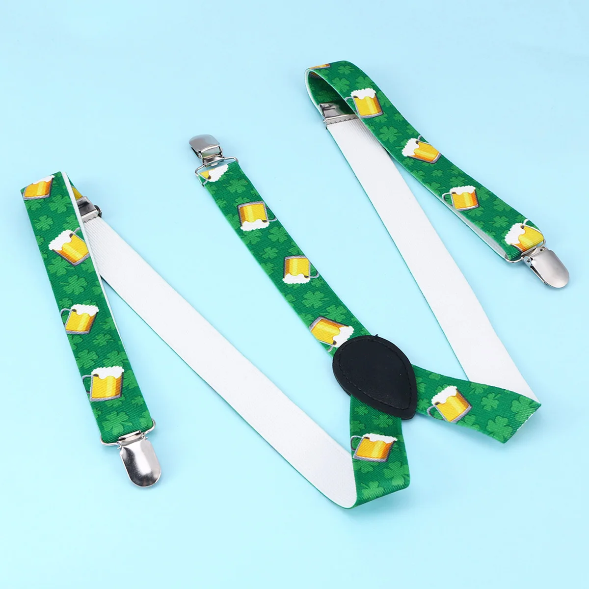 Suspender Elastis untuk Pria Penyangga Bentuk Y yang Dapat Disesuaikan dengan Motif Bir Nyaman dan Aman untuk Celana Pendek Hijau