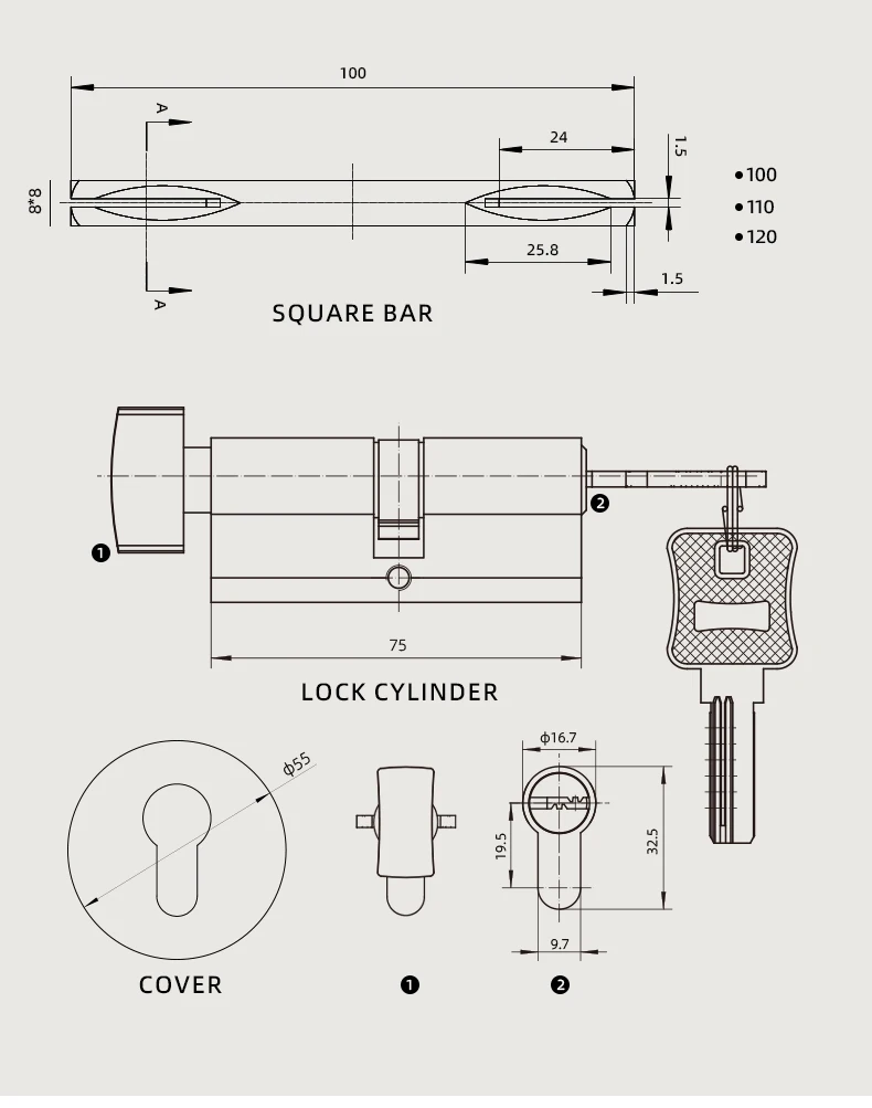 Dooroom Messing-Türschloss-Set, gerändelt, Schnuller, Durchgang, Sichtschutz, Schlafzimmer, Wohnzimmer, Badezimmer – Detail 6