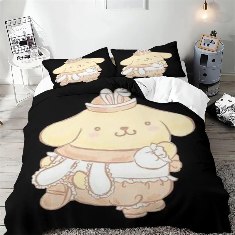 Pompompurin-Juego de ropa de cama para adultos y niños, funda nórdica de varias piezas, costura, costura, decoración de habitación, microfibra