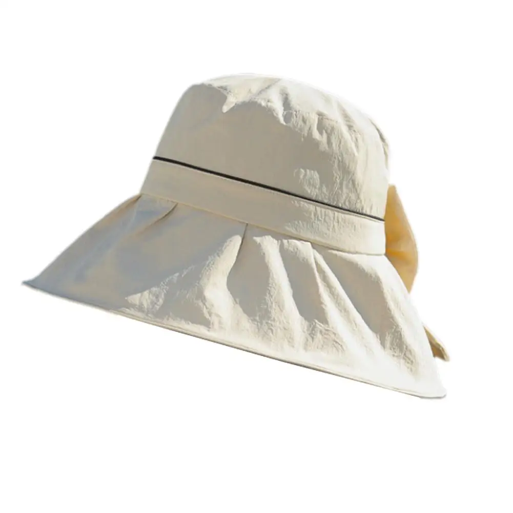 Sombrero de verano de ala ancha para mujer, protección Solar UV para el cuello, sombreros de cubo de playa, gorras de Panamá de viaje plegables, pescador H P0Y3