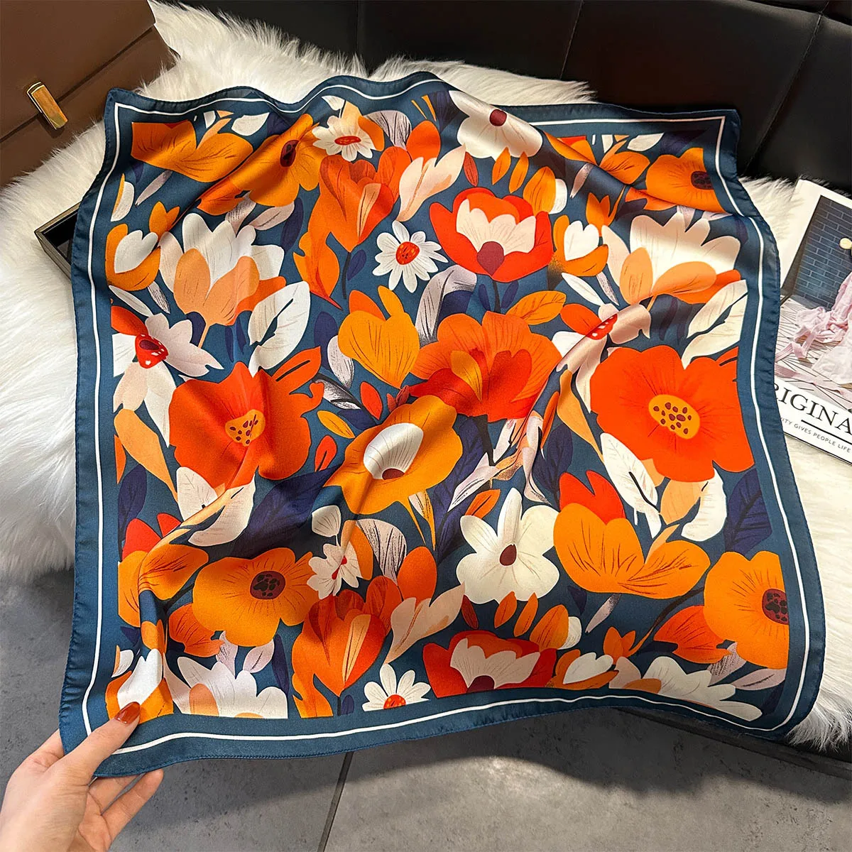 مصمم الحرير مربع وشاح المرأة شال من الساتان التفاف الحجاب رباط شعر الإناث المعصم الفاخرة الرأس 70*70 سنتيمتر Echarpe 2025 باندانا #1