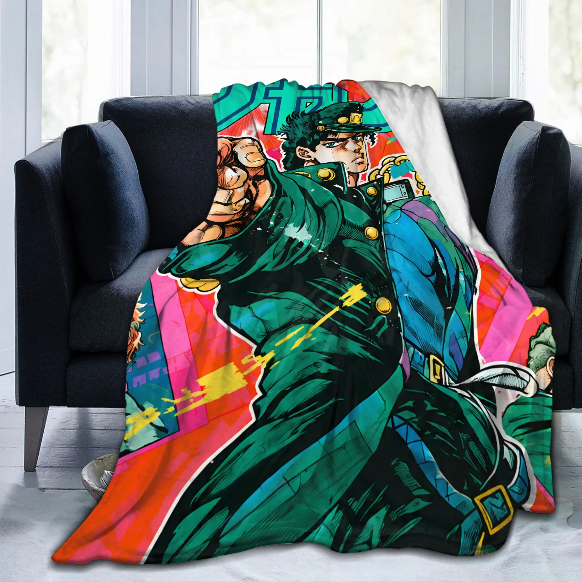 JoJos Bizarres Adventures Blankets Cartoon Anime Flannel Awesome Breathable Throw Blankets for Bedding Lounge Autumn/Winter