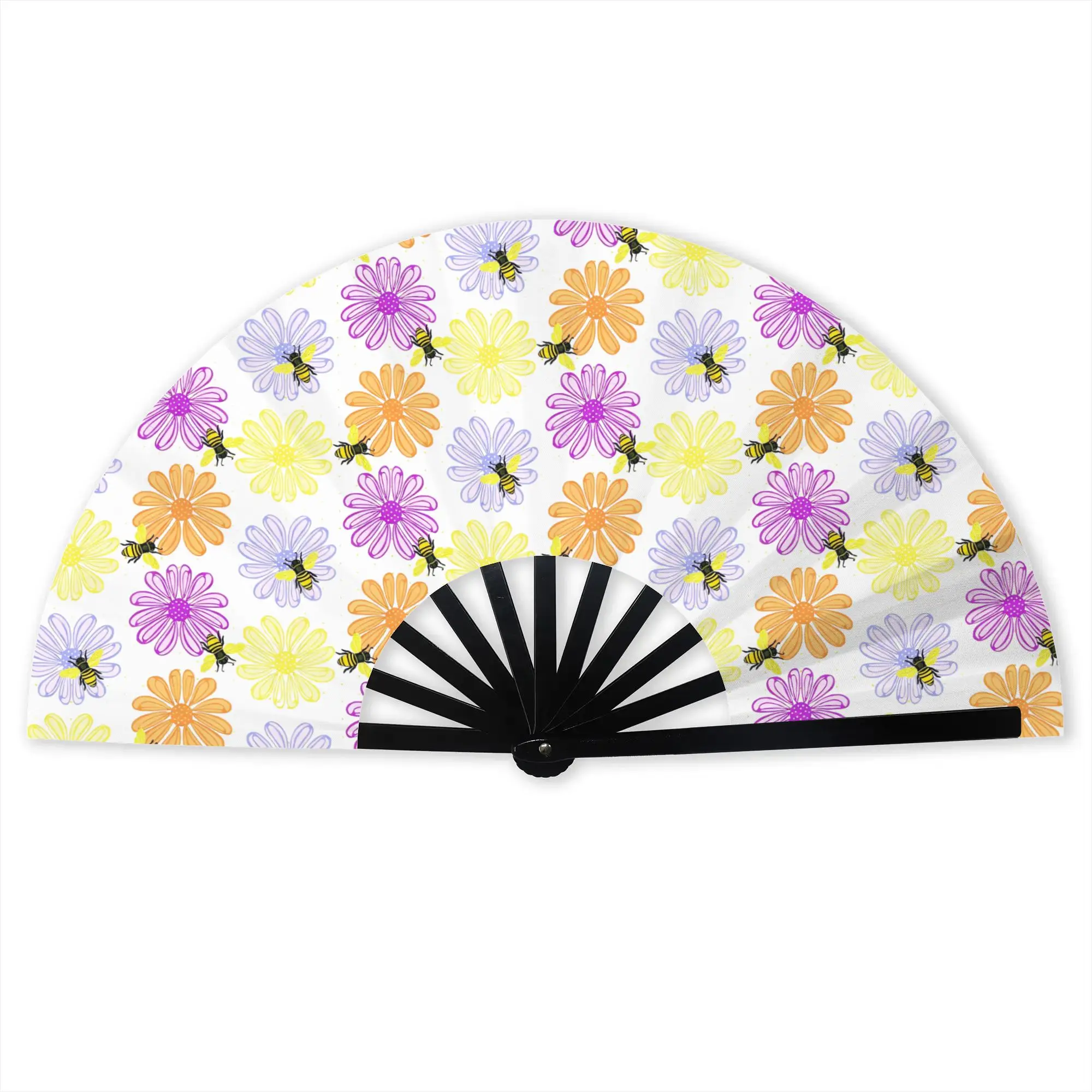 Bees on Flowers Folding Hand Fan  Polyester Fabric Fan Novelty Summer Accessory Decorative Fans