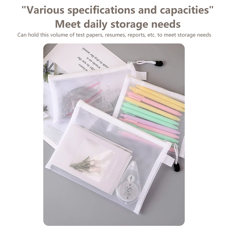 Mesh Zipper File Bag Waterproof Moisture-proof Zipper Folder Toy Storage Bag Storage Tools Cosmetic Organization Bag