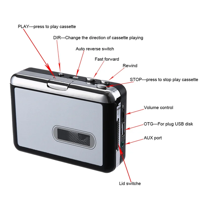 

AU61-Cassette Tape Music Audio Player Cassette Tape Capture Recorder No Computer, One-Click Conversion.