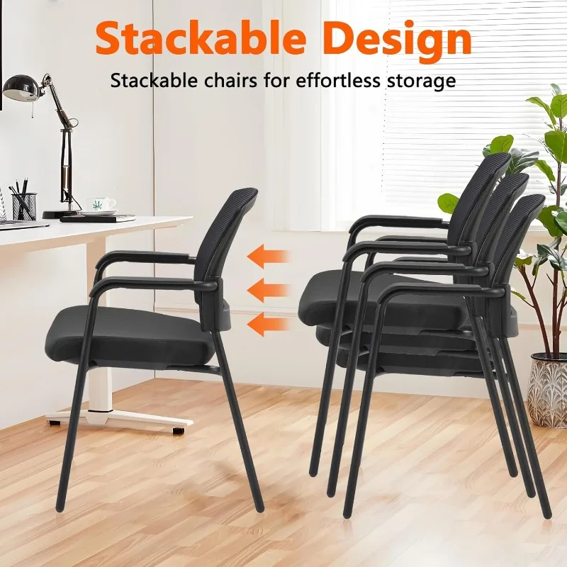 Office Reception Guest Chair Mesh Back Stacking with Ergonomic Lumbar Support and Thickened Seat Cushion for Waiting Con