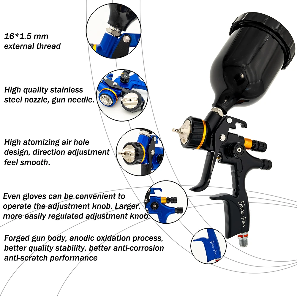 High Quality Spray Gun For Cars 1.3/1.8mm Nozzle Gold Painting Gun With Mixing Cup Water Based Air Spray Gun Airbrush