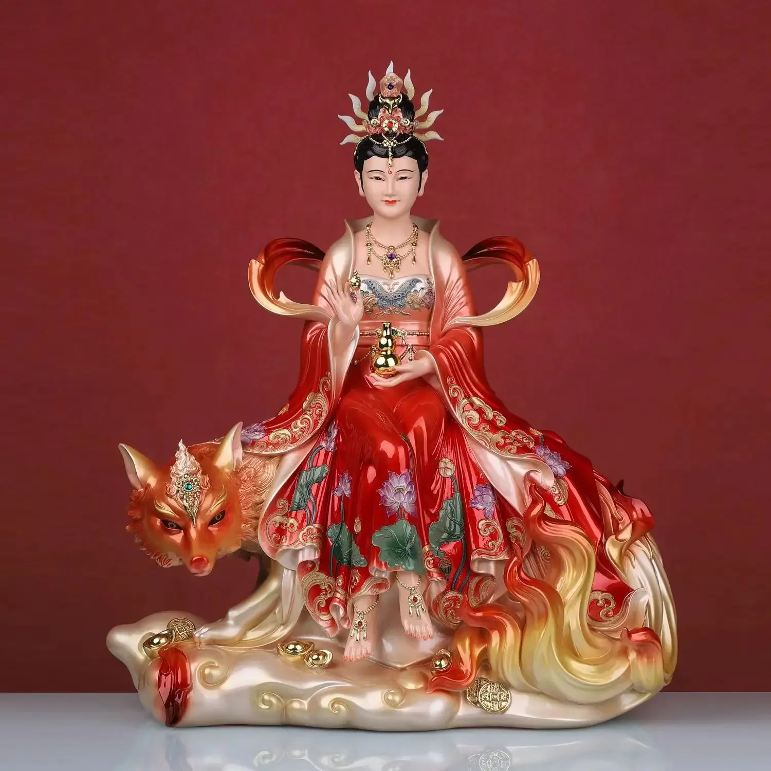 Nine tailed Fox Goddess Statue Resin Buddha figure White Fox Spirit Daji Empress Taoism Household offerings and ornaments
