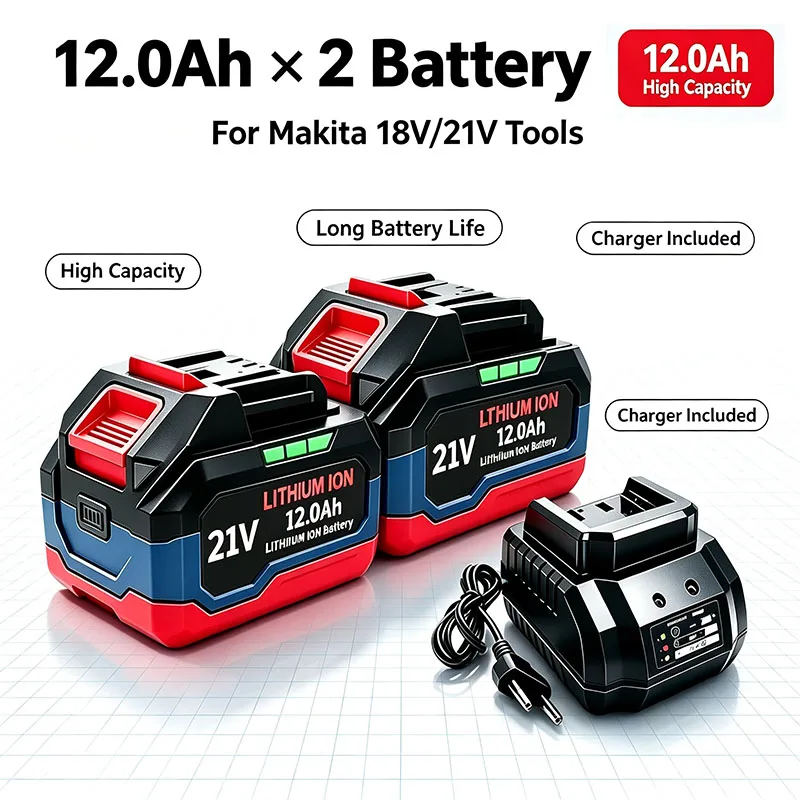 18V 21V 6.0 9.0 12.0Ah Rechargeable Lithium Battery For Makita 18v Power Tools Cordless Wrench Saw Drill Grinder Screwdriver .