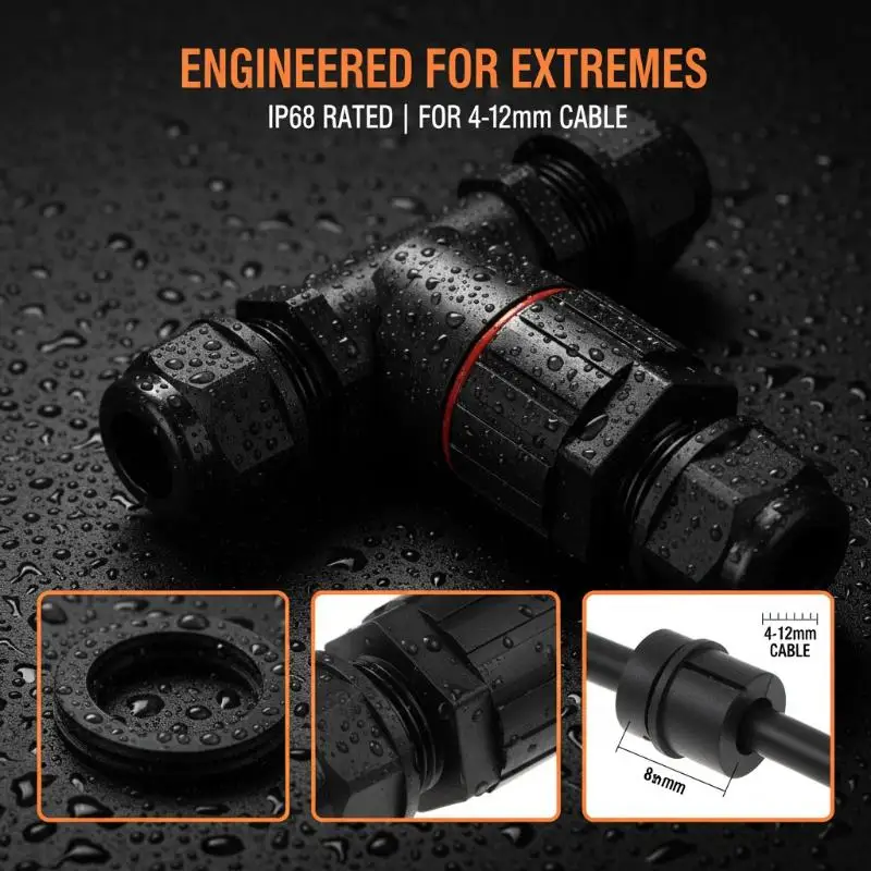 1Pcs IP68 T Shape Electric Connector Reliable Screw Push-in Terminal for External Security System Wiring