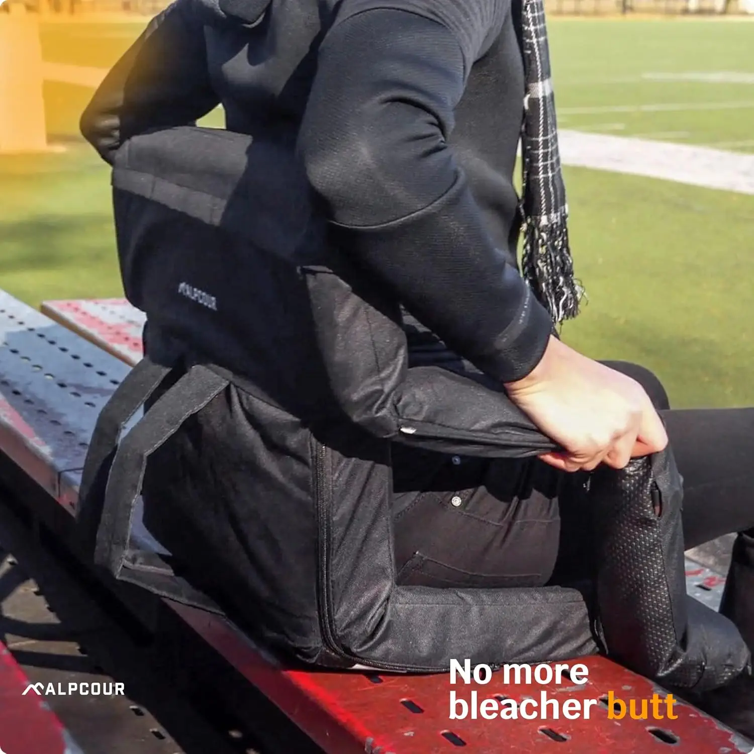 Reclining Stadium Seat – Wide Bleacher Chair with Back Support and Cushion, Armrests, Side Pockets, and Bleachers