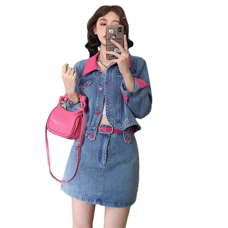 

Wear A Full Set of Chubby and Slimming Denim Sets for Autumn 2024. Ins Student Two-piece Short Top with Long Sleeves for Women