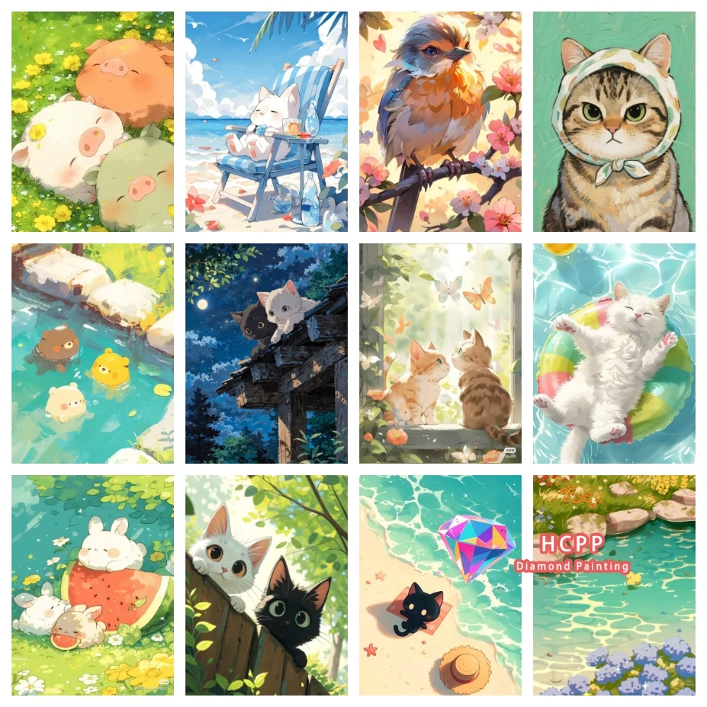 Niedliches Tier-Katzen-Cartoon-Schwein Diamant-Malerei-Set Quadratische Runde Diamanten 5D DIY Mosaik Handgemachte Kunst Einzigartiges Geschenk Handwerk Heimdekoration