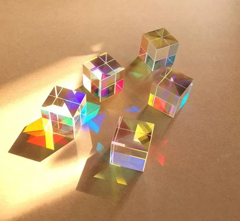 Optical Glass Cube Color Combination Prism Light Cube Color Refraction Electroplating Desktop Jewelry Sunshine Birthday Gift