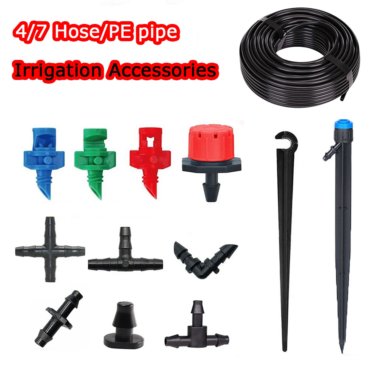 Accesorios de riego por goteo de manguera, juego completo Daquan agrícola, boquilla de riego por goteo, sistema de microboquilla de pulverización de árboles frutales, 4/7