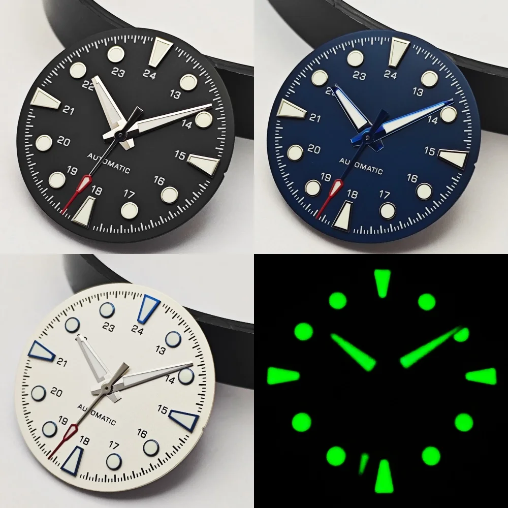 RICHUS 28.5mm Watch Dial Fit NH35 NH36 ETA2824 2836 Miyota8215 DG Movement Watch Replacement Parts Green Luminous Dial & Hands