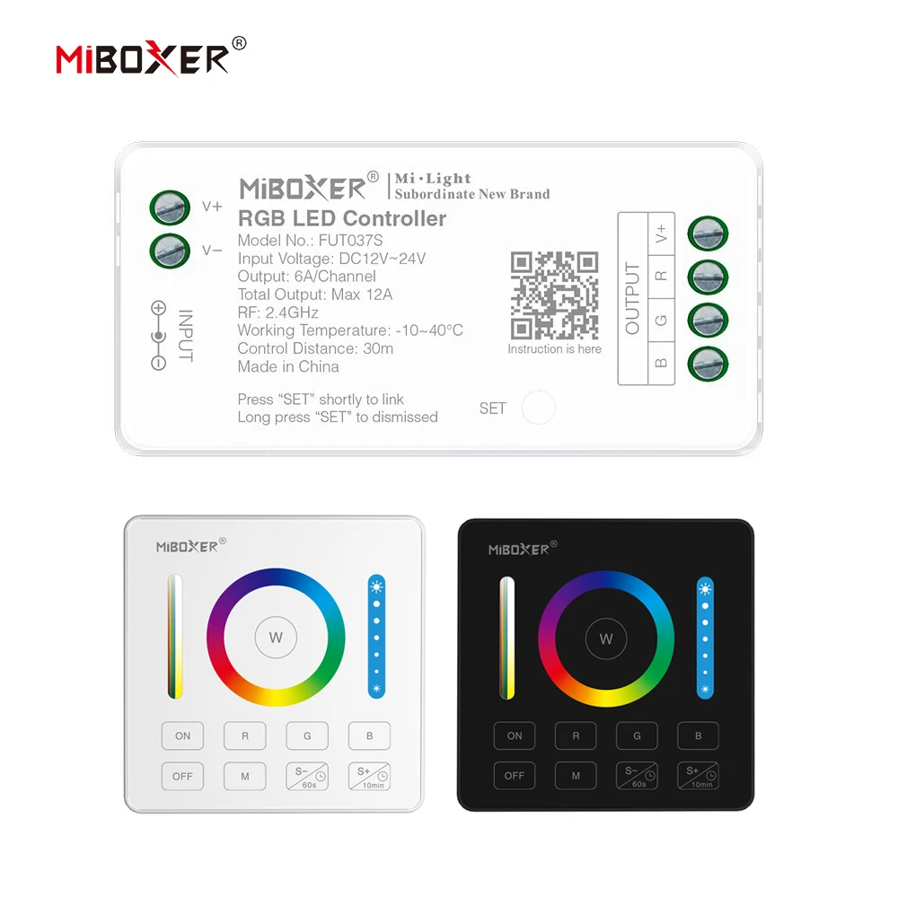MiBoxer DC12~24V FUT037S+B0/B3/B4 2.4GHzRF Wireless RGB 6A/Ch  16 Millions of colors to choose LED Controller For COB/Led Strip