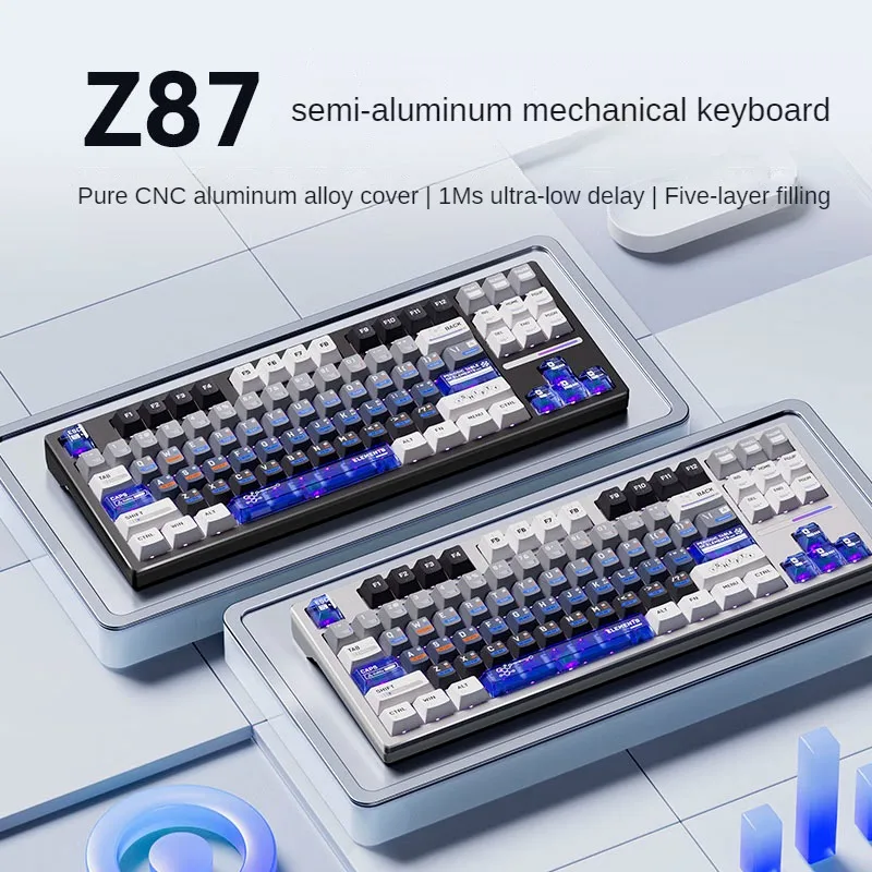 NEW ATK Z87 Semi-aluminum Mechanical Keyboard Three-mode Customized Gasket RGB Full Bond Hot Swap E-sports Gaming Keyboard