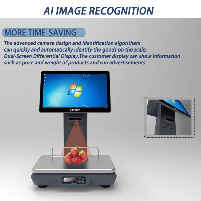 Longfly Android Digital Scale Cash Register POS Barcode Printing Label Retail POS Weighing Scale for Fruit Meat Weight Printer