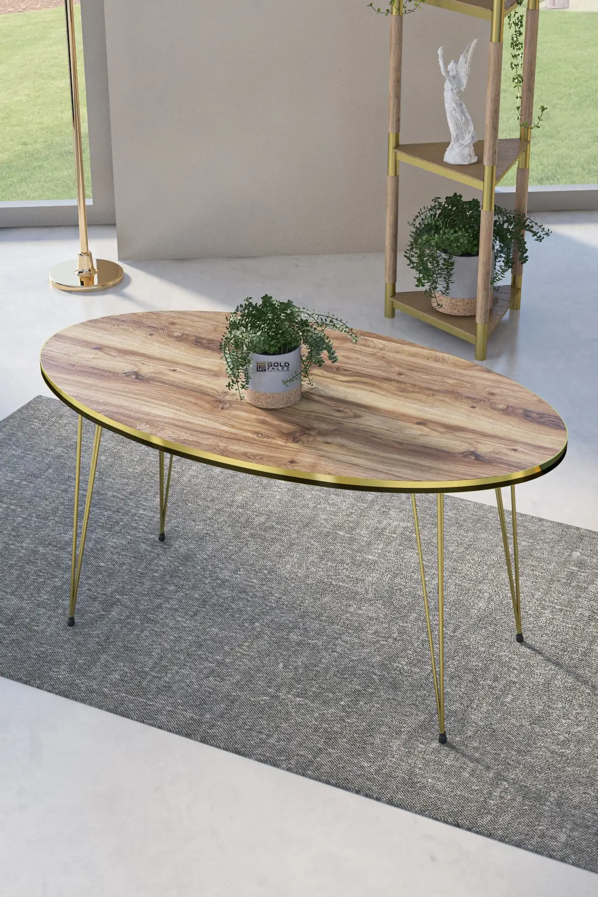 Medium Coffee Table Ellipse Double Gold Walnut Wire Foot coffee table