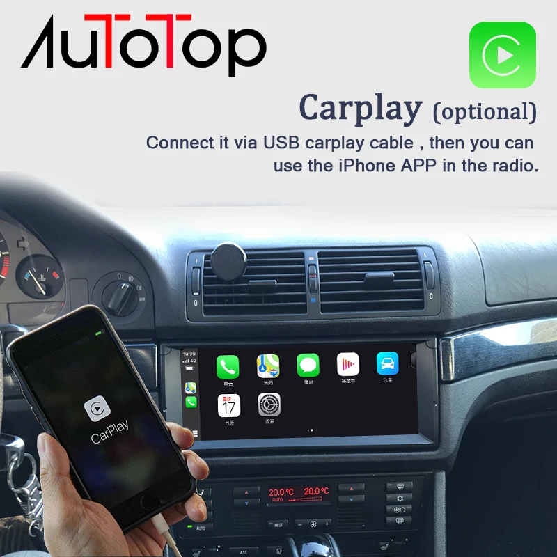 AUTOTOP 차량용 멀티미디어 플레이어, 안드로이드 10 카플레이, BMW 5 E39 1995-2003, 2 Din 오토라디오 RDS DSP GPS 네비게이션, BT Wifi, 10.25 인치