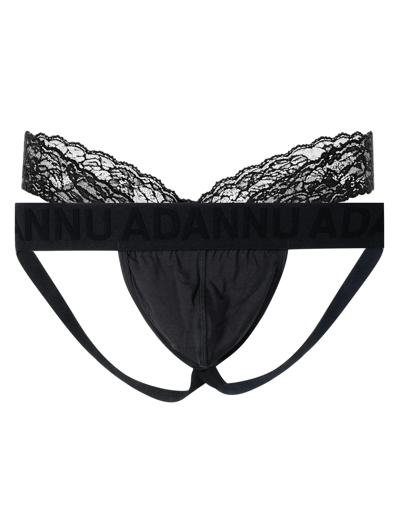 1 PCS Men's Modal Breathable Barely-There Double Thong, Low Rise Lace Trim Sexy Waistband Fashion Underwear Spring Summer