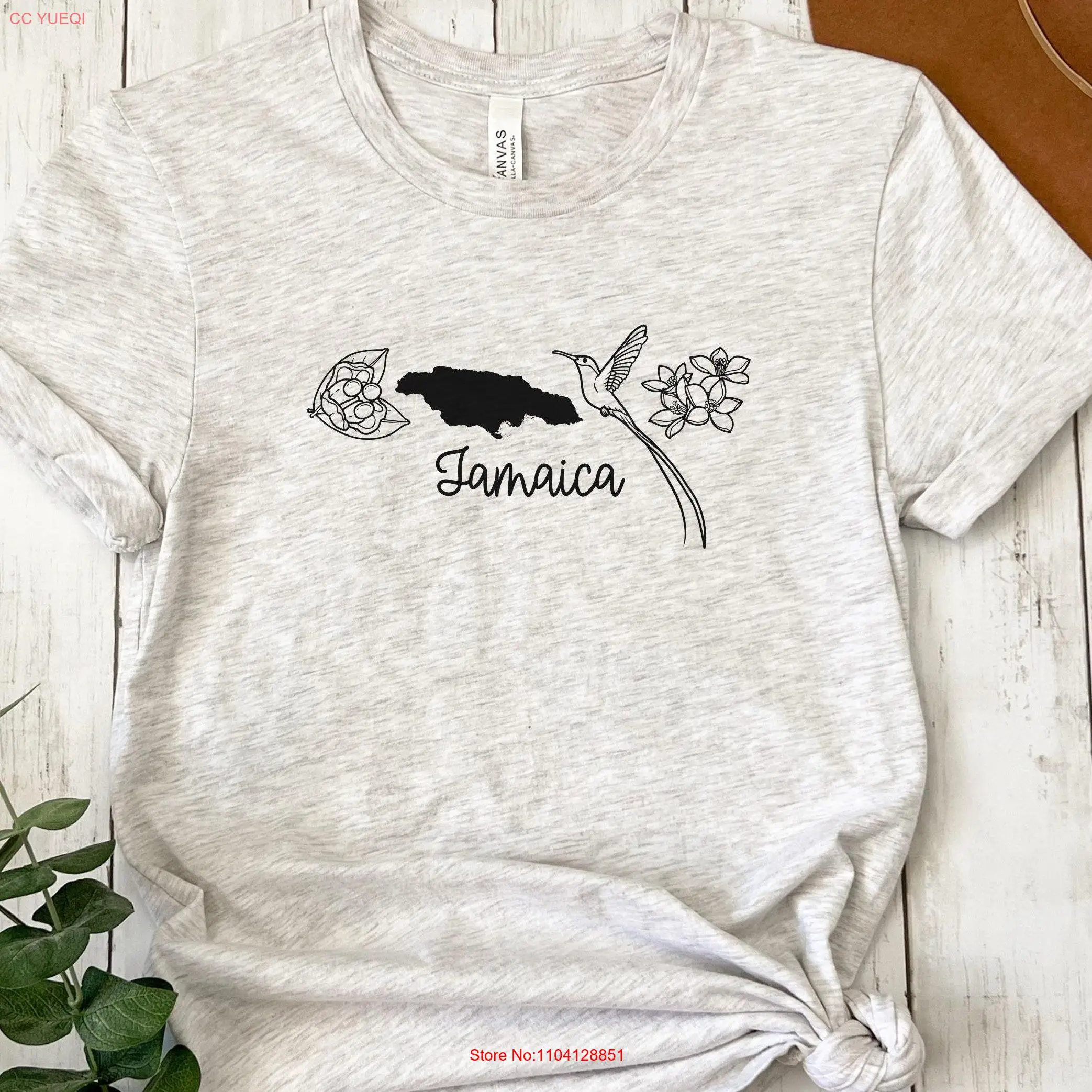 Hand drawn Jamaica T Shirt National Emblems Ackee Lignum Vitae Streamertail Hummingbird Jamaican Vacation Souvenir